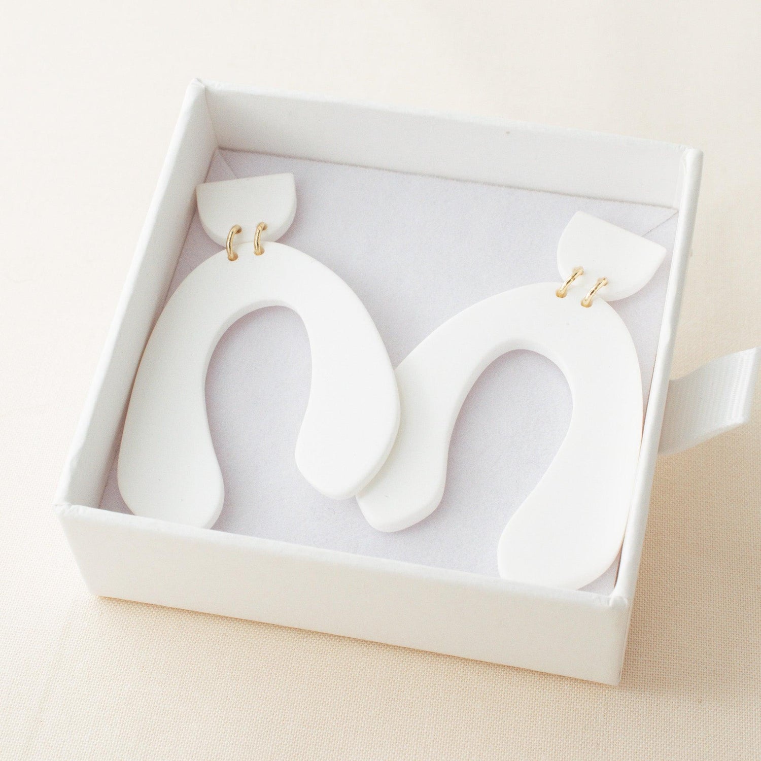 Chic Polymer Clay White Hoop Earrings - avantejewel.com