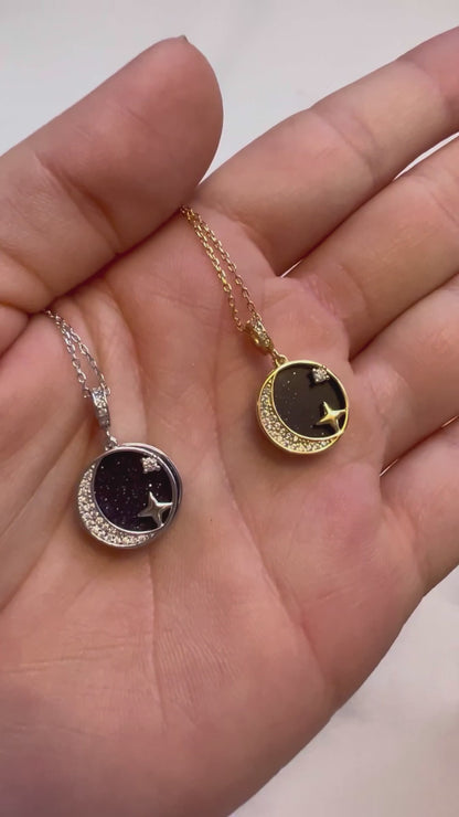 Gold Moon Necklace with Crescent Moon &amp; Star Layer