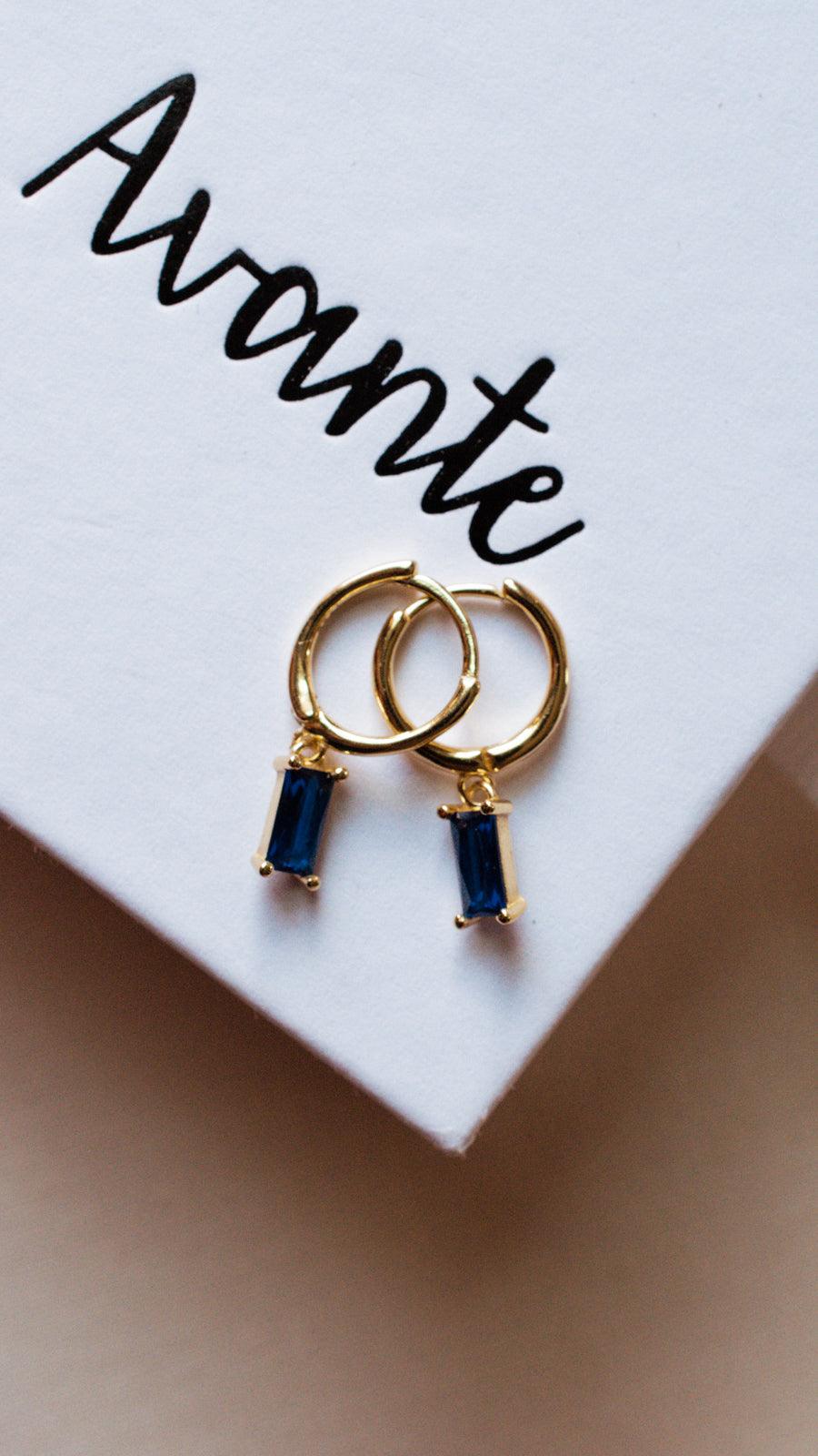 blue baguette dangle earrings by Avante Jewelry | avantejewel.com