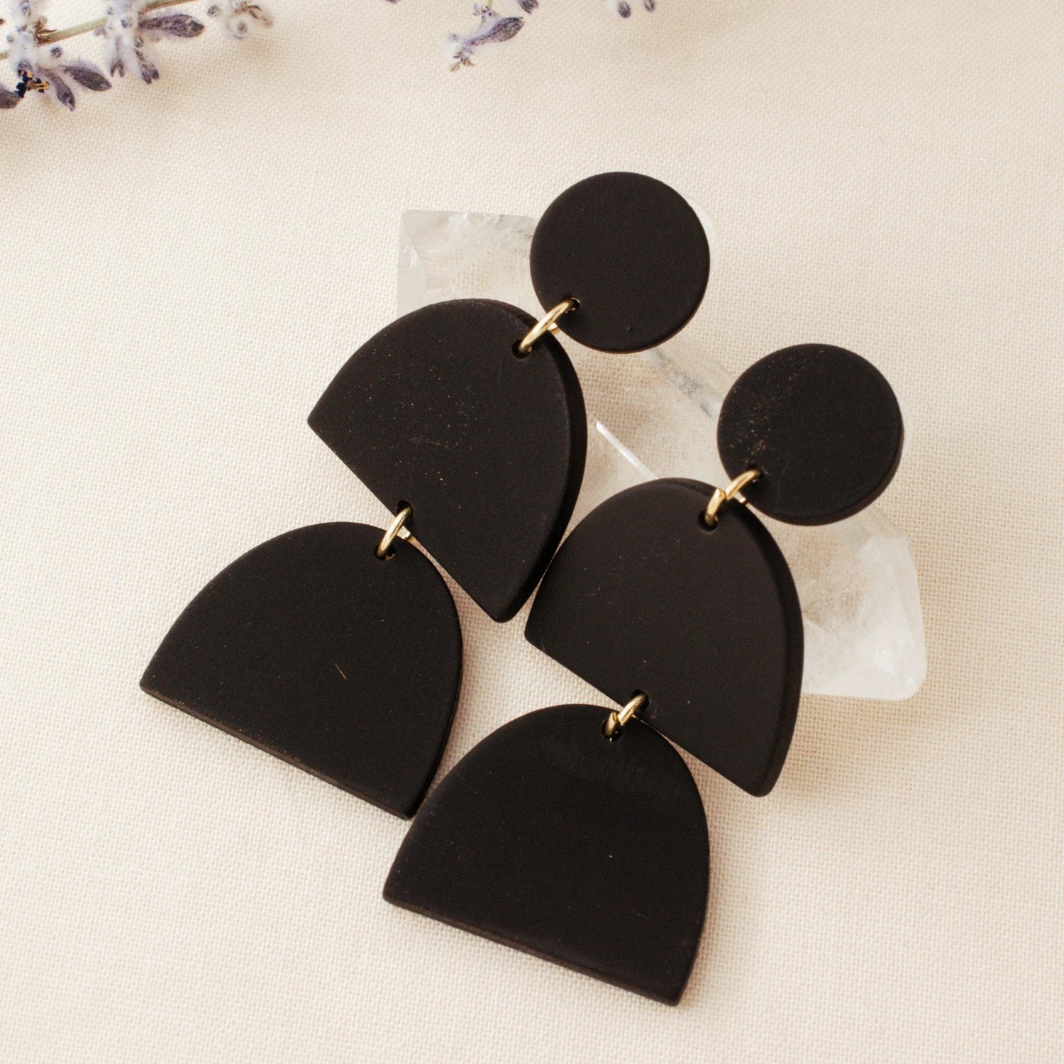 Black polymer clay drop earrings by Avante Jewel | avantejewel.com