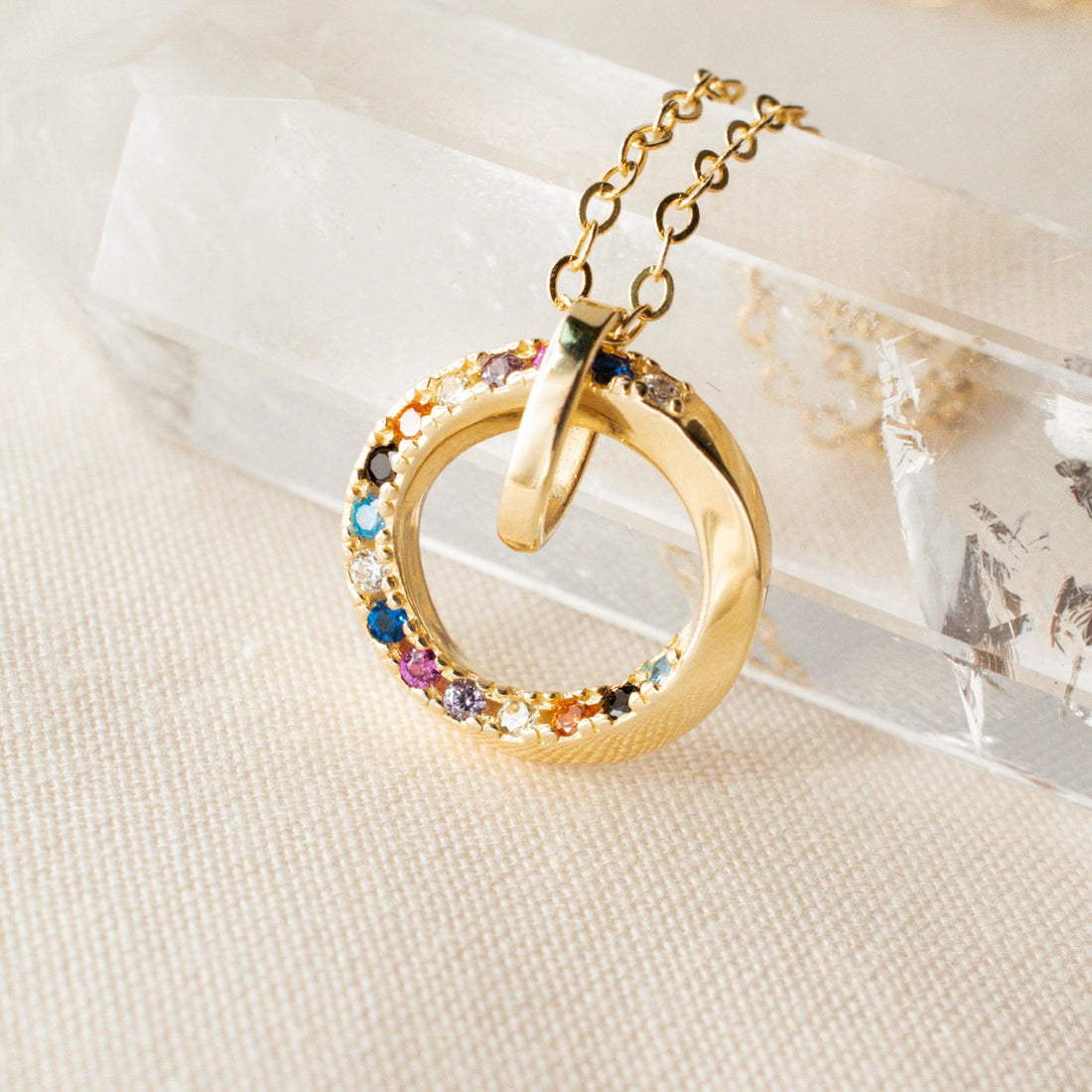 Sarah Circle Rainbow Necklace - avantejewel.com