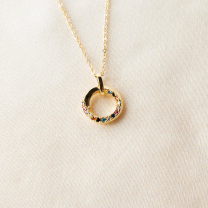 Sarah Circle Rainbow Necklace - avantejewel.com