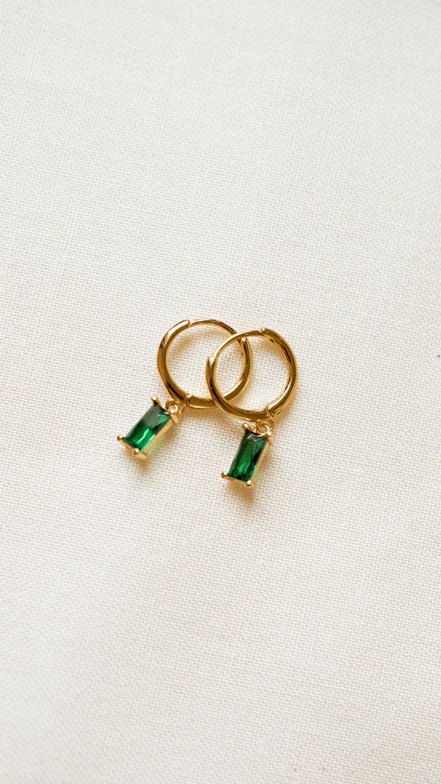 Green Baguette Dangle Earrings - avantejewel.com