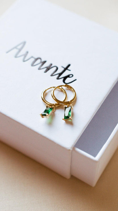 Green Baguette Dangle Earrings - avantejewel.com
