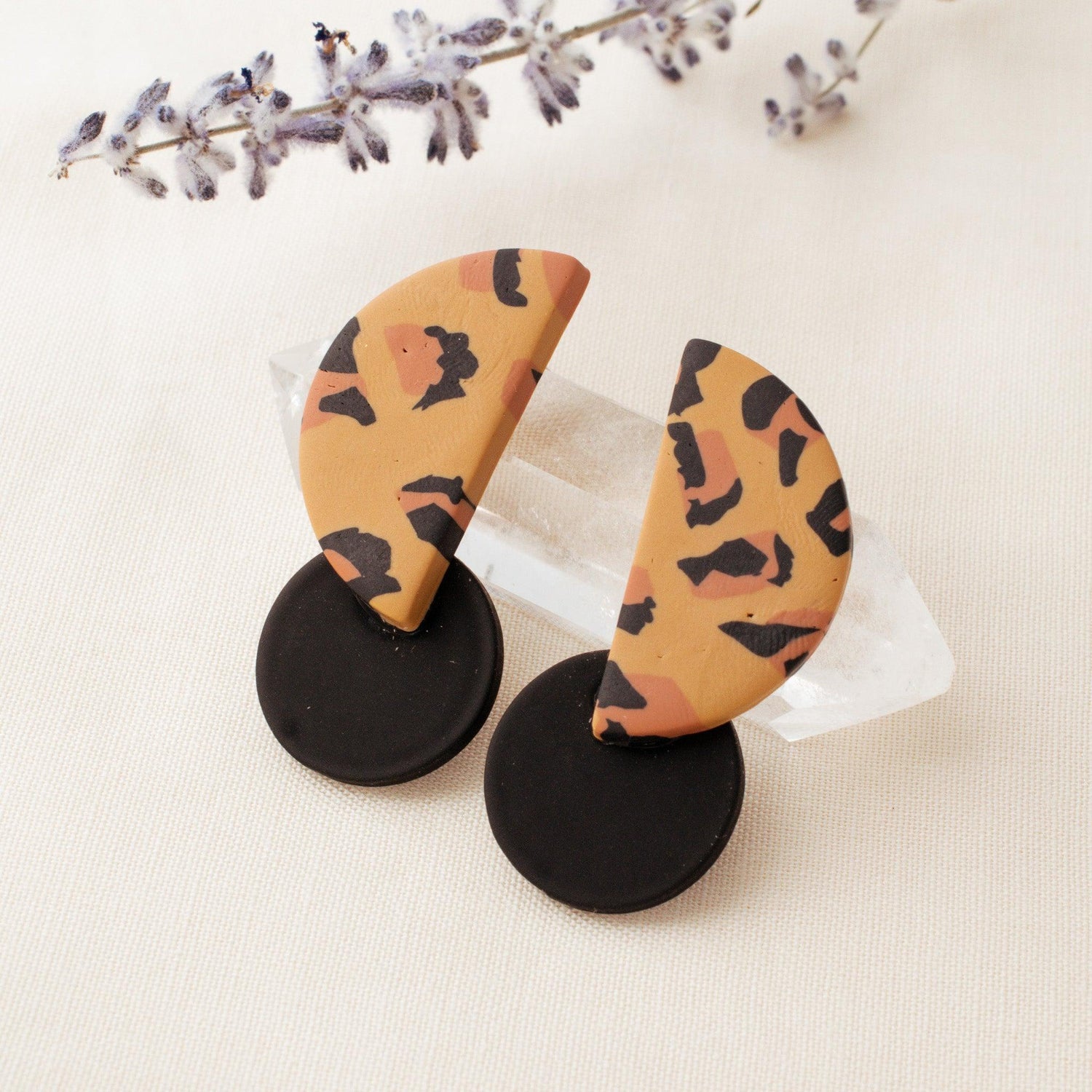 Juma Half Moon Leopard Polymer Clay Earrings - avantejewel.com