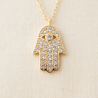 Fatima Hamsa Hand Pendant Necklace - avantejewel.com