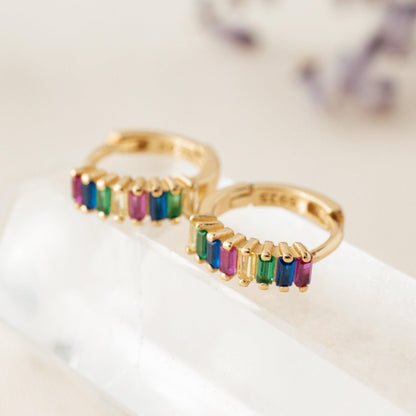 Gold Huggies Multicolor Crystal Hoop Earrings