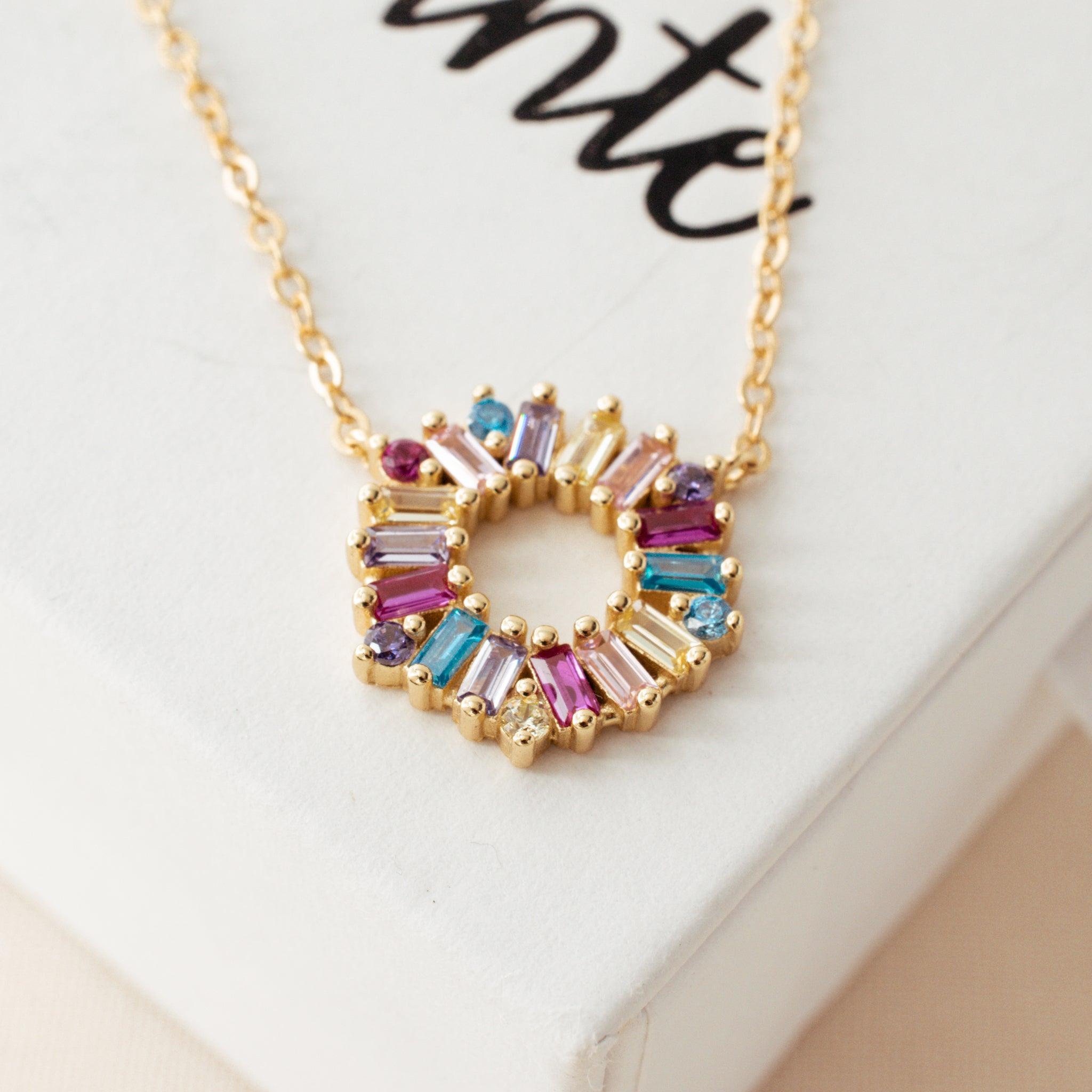 Multicolor Crystal Circle Pendant Necklace