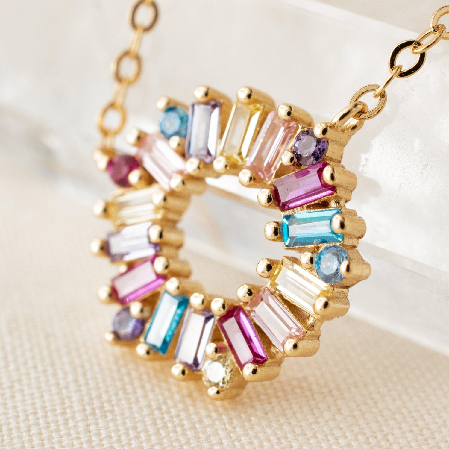 Multicolor Crystal Pendant Necklace close-up photo