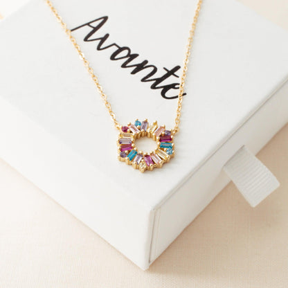 Multicolor Crystal Pendant Necklace on a jewelry gift box by Avante Jewelry - Avante Jewel