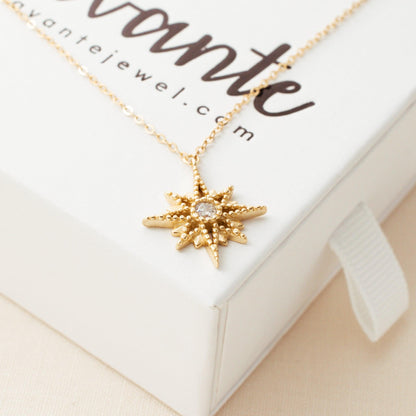 North Star Necklace on a white jewelry box by Avante Jewelry