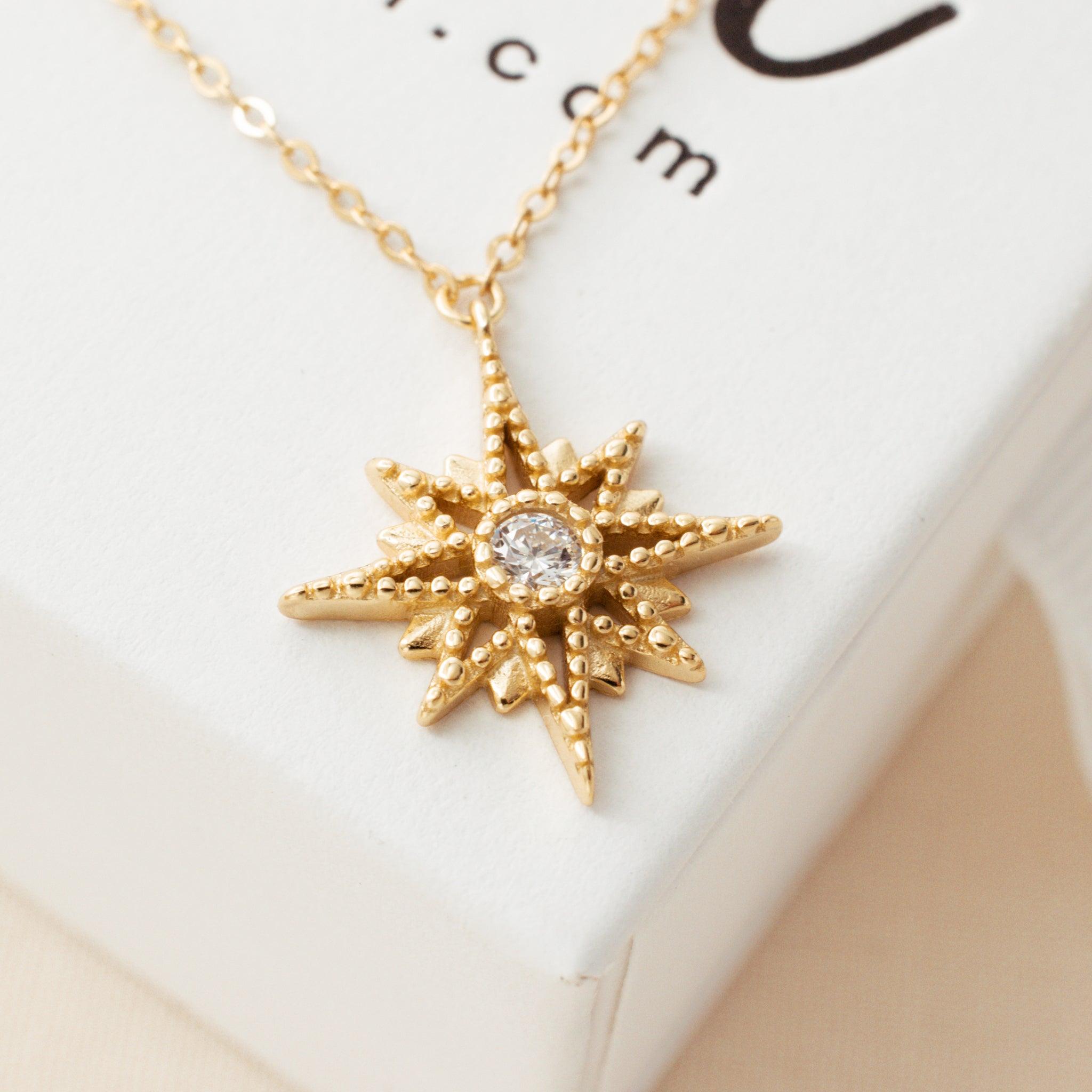 North Star Necklace on a white jewelry box by Avante Jewel