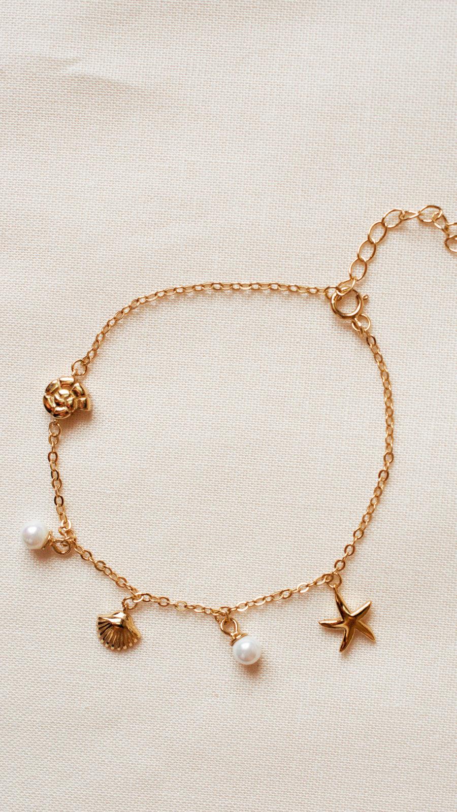 ocean charm bracelet display dainty shell, pearl and starfish charm rm 