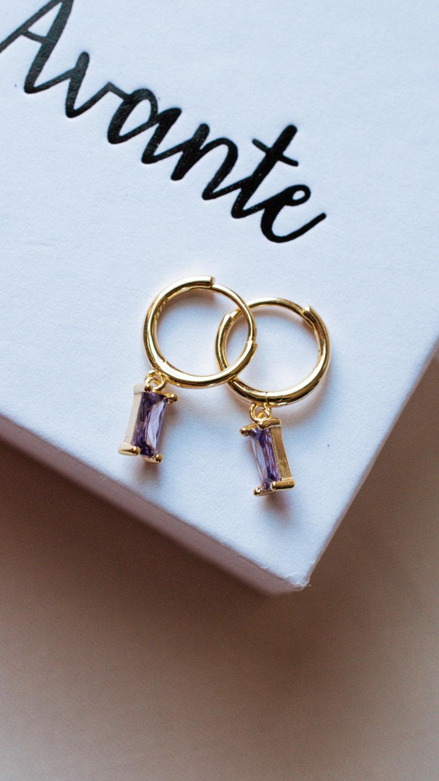 Purple Baguette Dangle Earrings - avantejewel.com