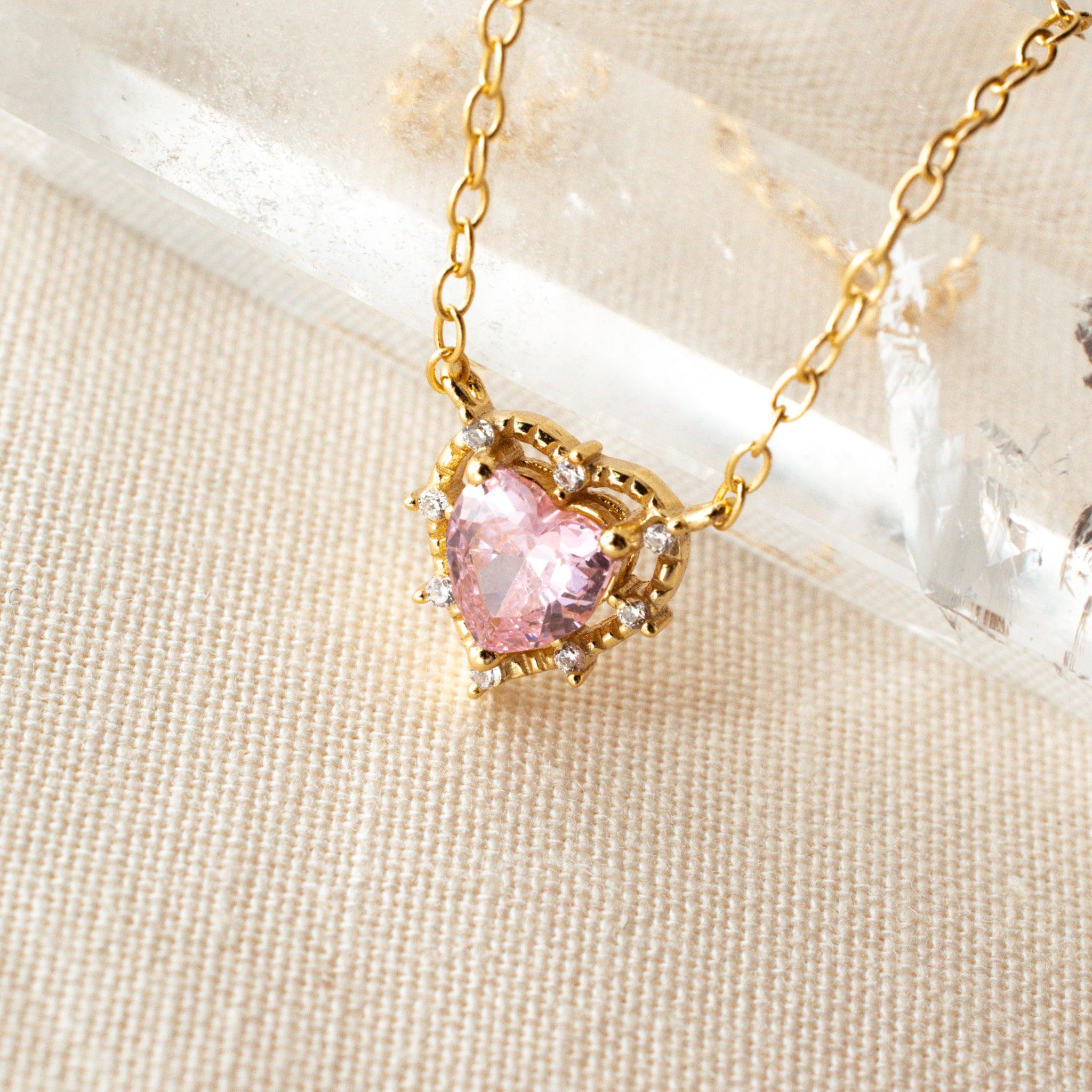 Rose Crystal Heart Necklace - avantejewel.com