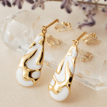 Sabrina White and Gold Glaze Drop Earrings - avantejewel.com