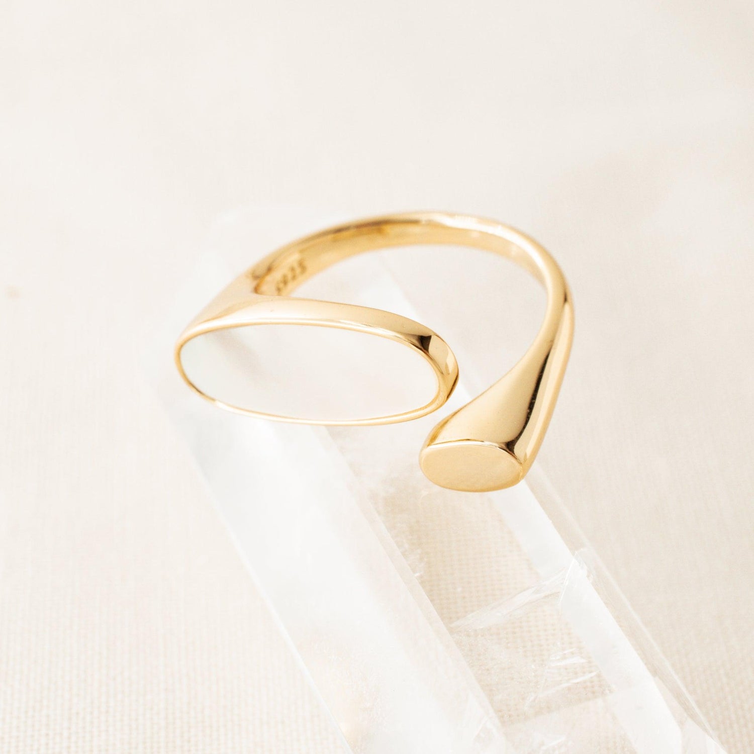 Gold plated adjustable ring with white shell detail - Barbara White Shell Adjustable Ring