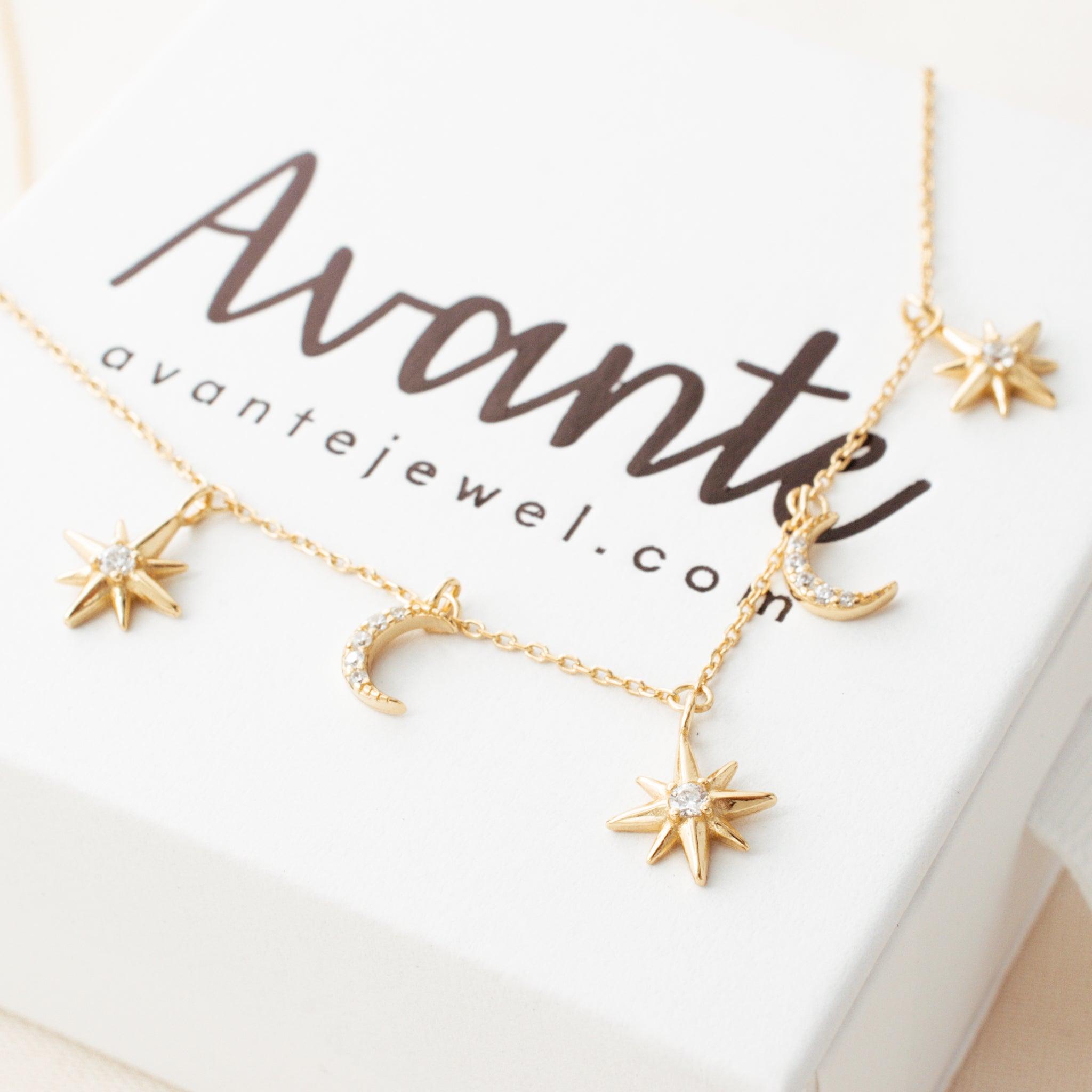 Kendra Zircon Moon and Star Charm Necklace - avantejewel.com
